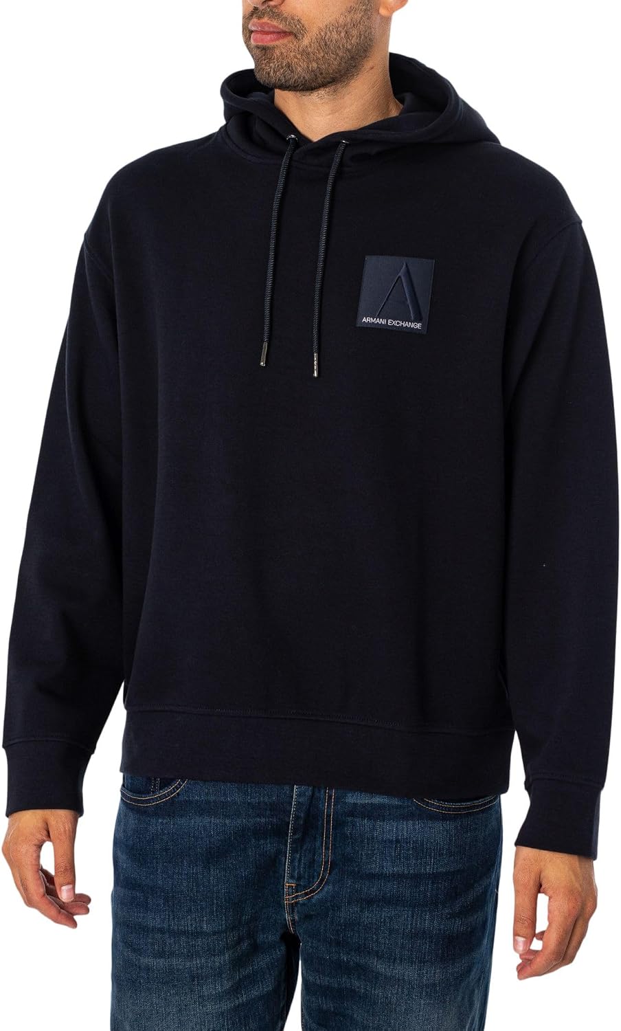 Armani Exchange Men's Limited Edition a Line Logo Stretch Cotton Poly Hooded Drawstring Sweatshirt