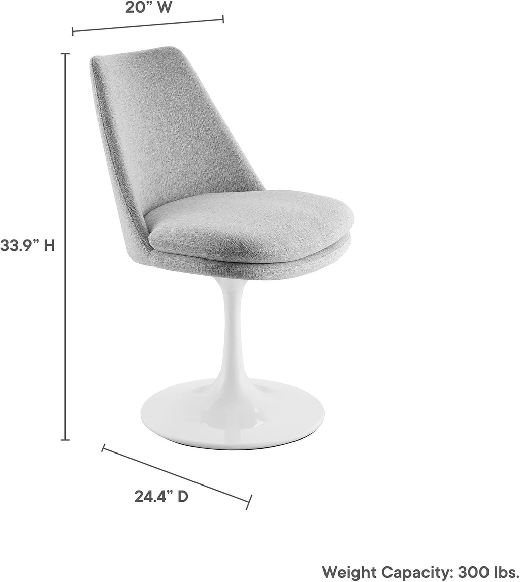 Modway Lippa Upholstered Swivel Dining Side Chair in White Light Gray - Armless Woven Heathered Fabric Accent Chair with Pedestal Base - 360° Office Desk Rotating Chair with No Wheels