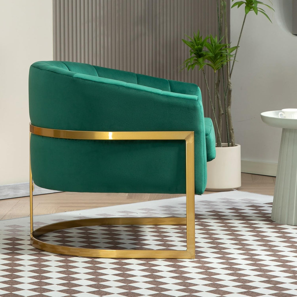 Container Furniture Direct Velvet Modern Accent Armchair - Luxury Gold Frame | Versatile Seating for Living Room, Bedroom, Office, Green