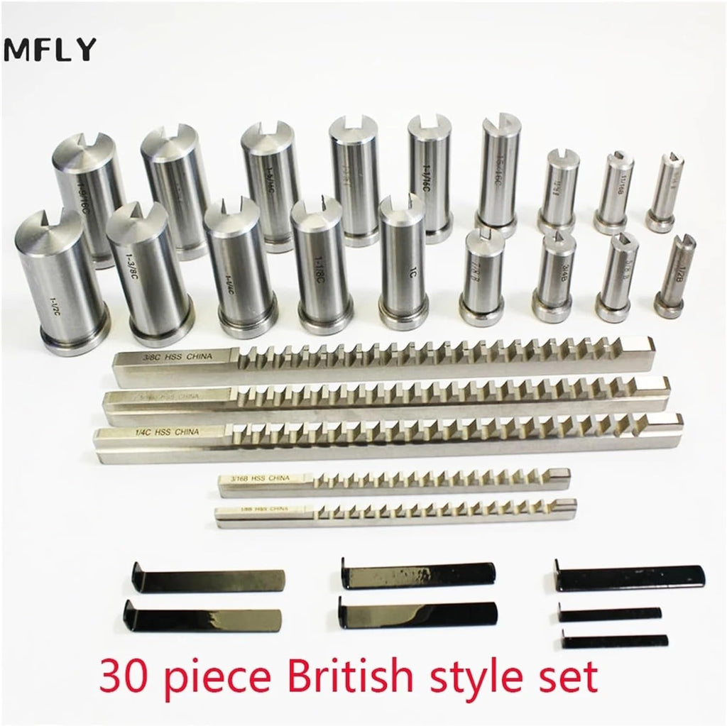 Push Type Keyway broaches 30pcs Keyway Broach Set Inch Sized 5pcs Broaches 1/2''-1-1/2'' 18pcs Bushings and 7pcs Shims HSS Keyway Tool