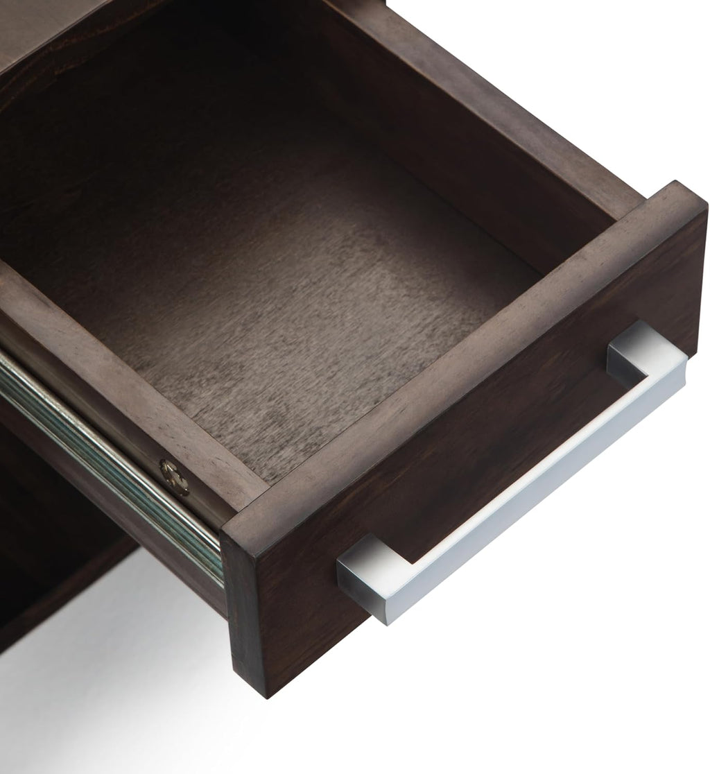 SIMPLIHOME Kitchener End Table - 14 inch Wide Solid Wood Narrow Accent Table with Drawer and Open Shelf in Warm Walnut Brown, Contemporary Nightstand with X-Design for Living Room or Bedroom