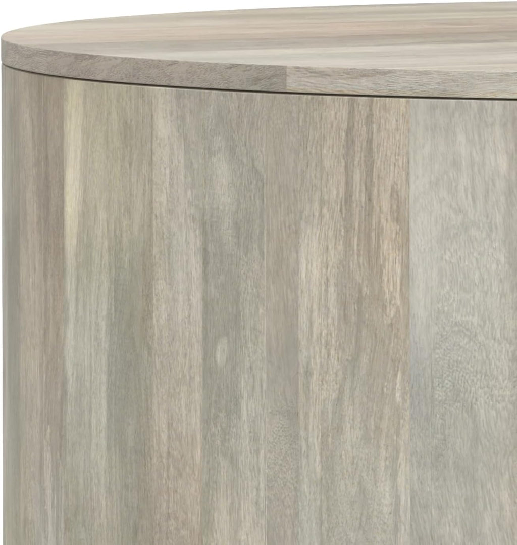 SIMPLIHOME Millbury Drum Coffee Table - 36 inch Wide Solid Mango Wood Round Living Room Table in White Wash, Contemporary Cocktail Table for Family Room or Lounge with Large Surface, Assembled