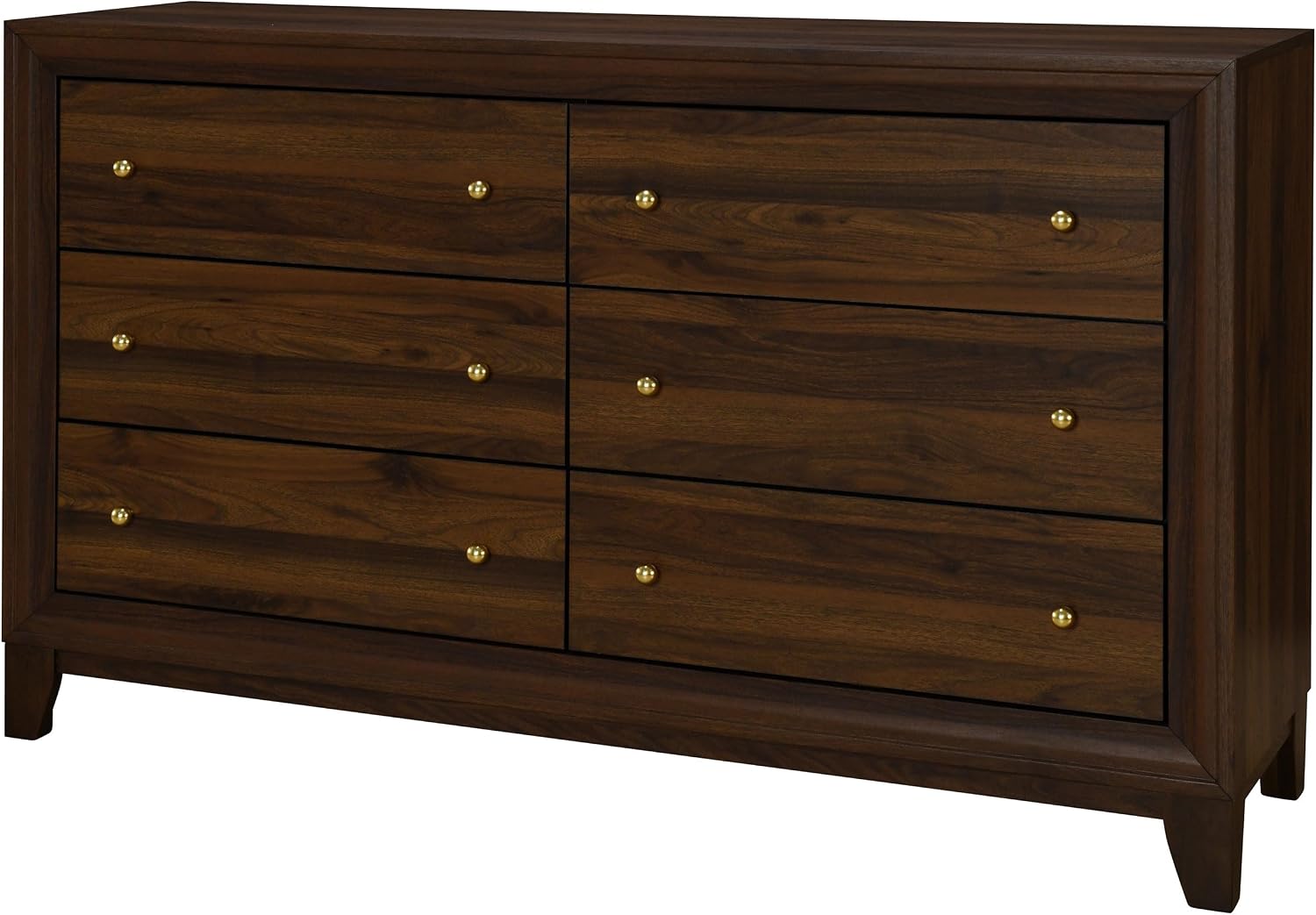 Coaster Home Furnishings - Welsley - Engineered Wood - 6-Drawer Dresser with Gold Round Knobs, Block Legs, Mitered Trim, Transitional Style - Bedroom - Walnut - 223443