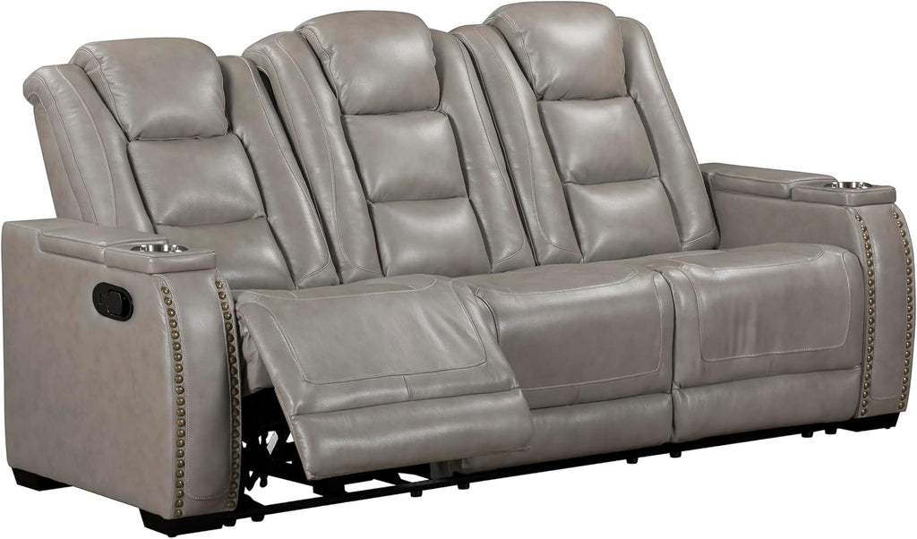 New Classic Furniture Breckenridge 2-Piece Leather Upholstery Manual Reclining Livingroom Set in Gray