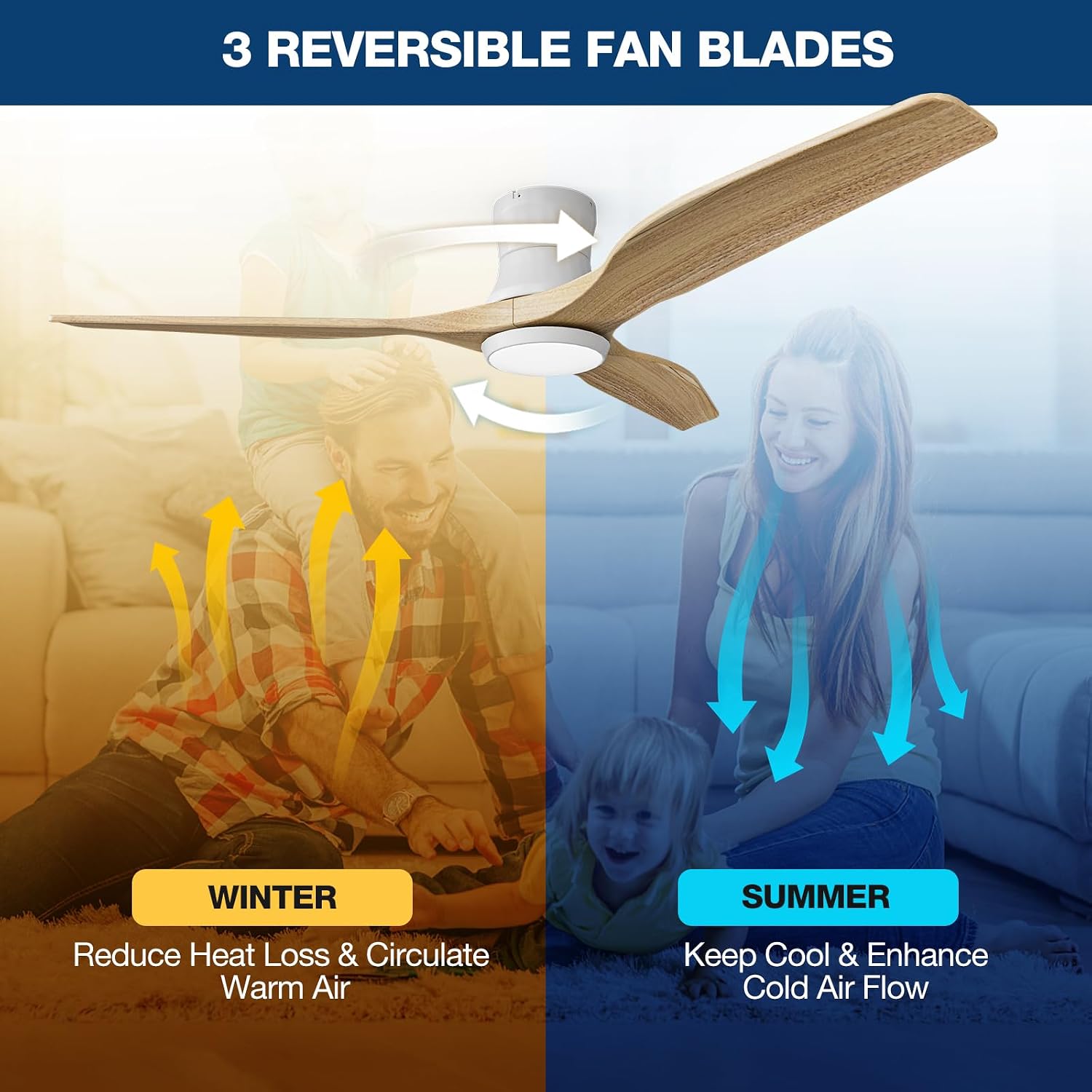 Smart 52' Flush Mount Ceiling Fan with Remote Control, Natural Wood | Quiet DC Motor, WiFi Alexa Voice Control, High CFM Dimmable LED, Low Profile, Reversible, 6 Speeds Adjustment, Time Setting