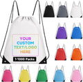 Custom Drawstring Backpacks With Your Logo, 200 Pack Personalized Text Drawstring Bags String Bag Bulk, Great for Travelling, Gym and for Everyday Use (White)