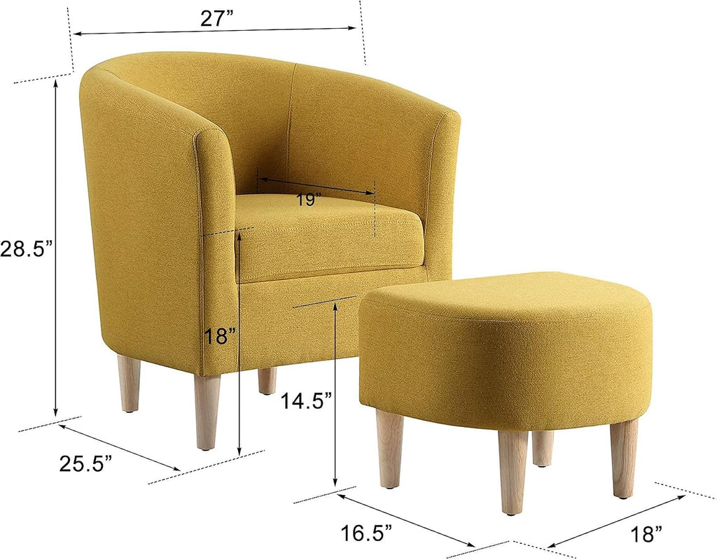 DAZONE Modern Accent Chair, Upholstered Arm Chair Linen Fabric Single Sofa Chair with Ottoman Foot Rest Mustard Yellow Comfy Armchair for Living Room Bedroom Small Spaces Apartment Office