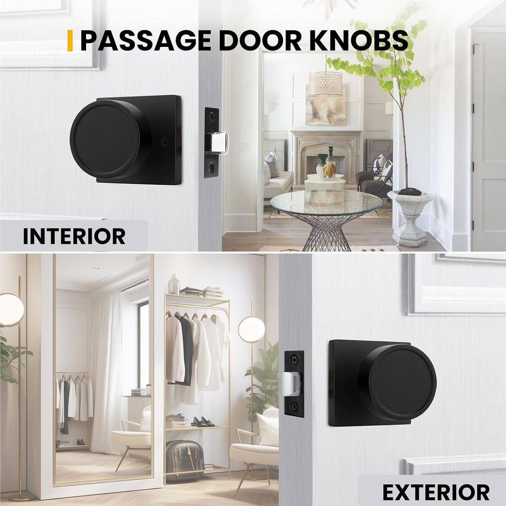 Goldenwarm Matte Black Door Knobs Passage, Closet Door Knob Zinc Alloy, Contemporary Black Interior Door Knobs for Hallway, 5 Pack
