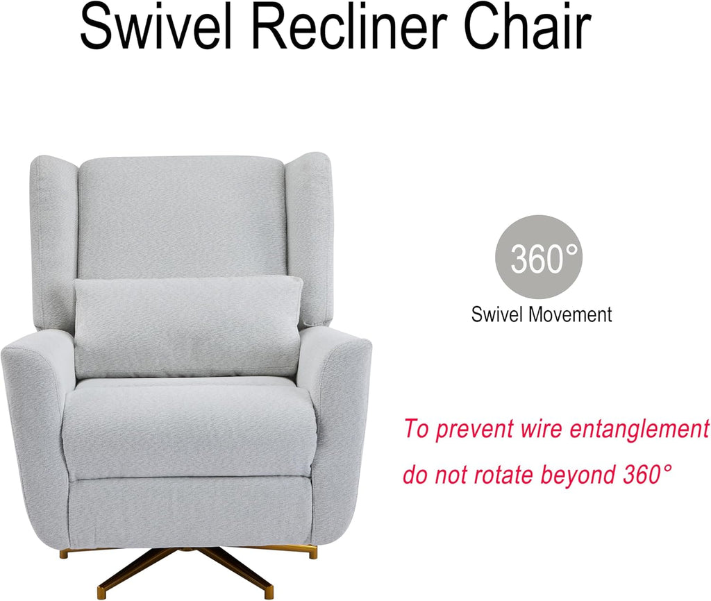 Christopher Knight Home Dolia Fabric Upholstered 360° Swivel Chair, Push-Back Power Recliner Chair, Iron Recliner Sofa with Rotation, Living Room Lounge Sofa, Adjustable Backrest, Gold + Light Grey