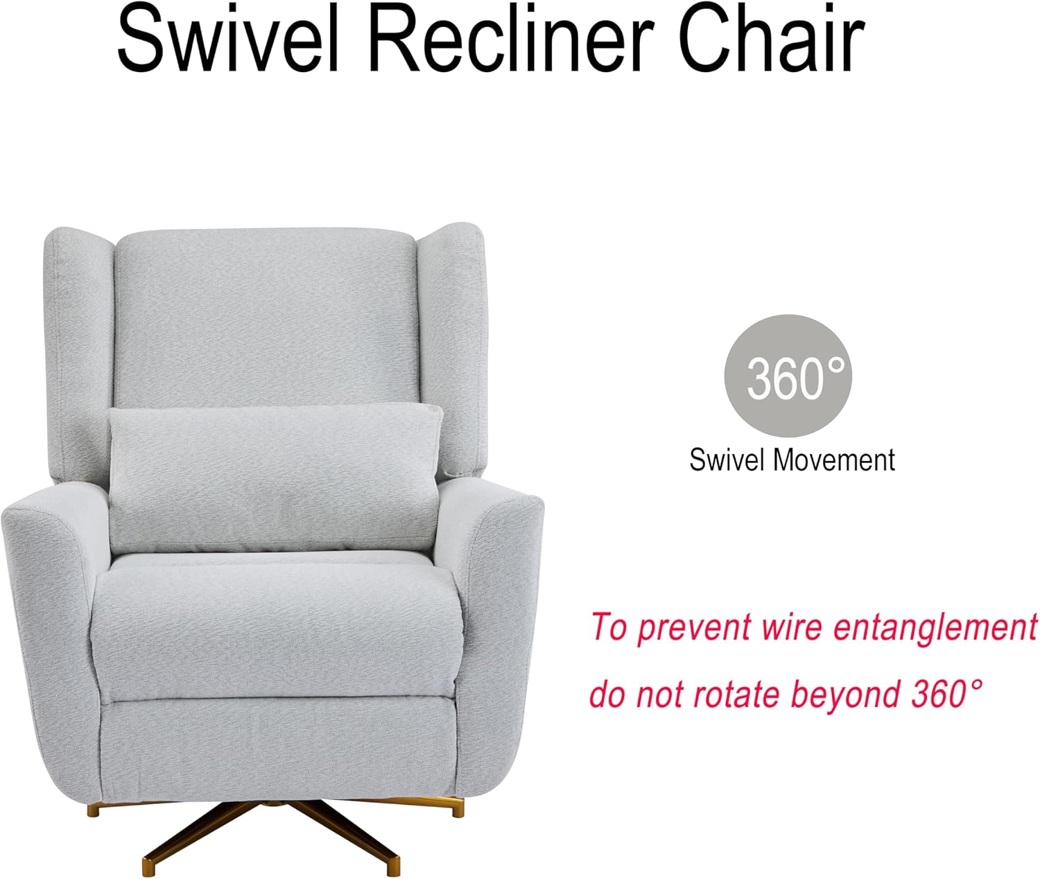Christopher Knight Home Dolia Fabric Upholstered 360° Swivel Chair, Push-Back Power Recliner Chair, Iron Recliner Sofa with Rotation, Living Room Lounge Sofa, Adjustable Backrest, Gold + Light Grey