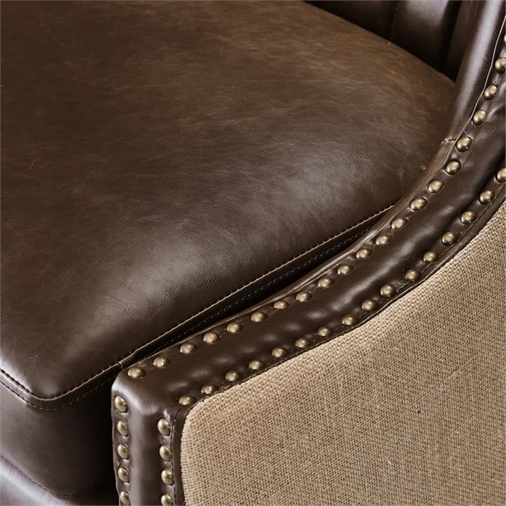 Tommy Hilfiger Dorset Leather Club Chair, Brass Nailhead Accent Trim, High Back Reading Armchair, Traditional Living Room Furniture, Chesterfield Brown