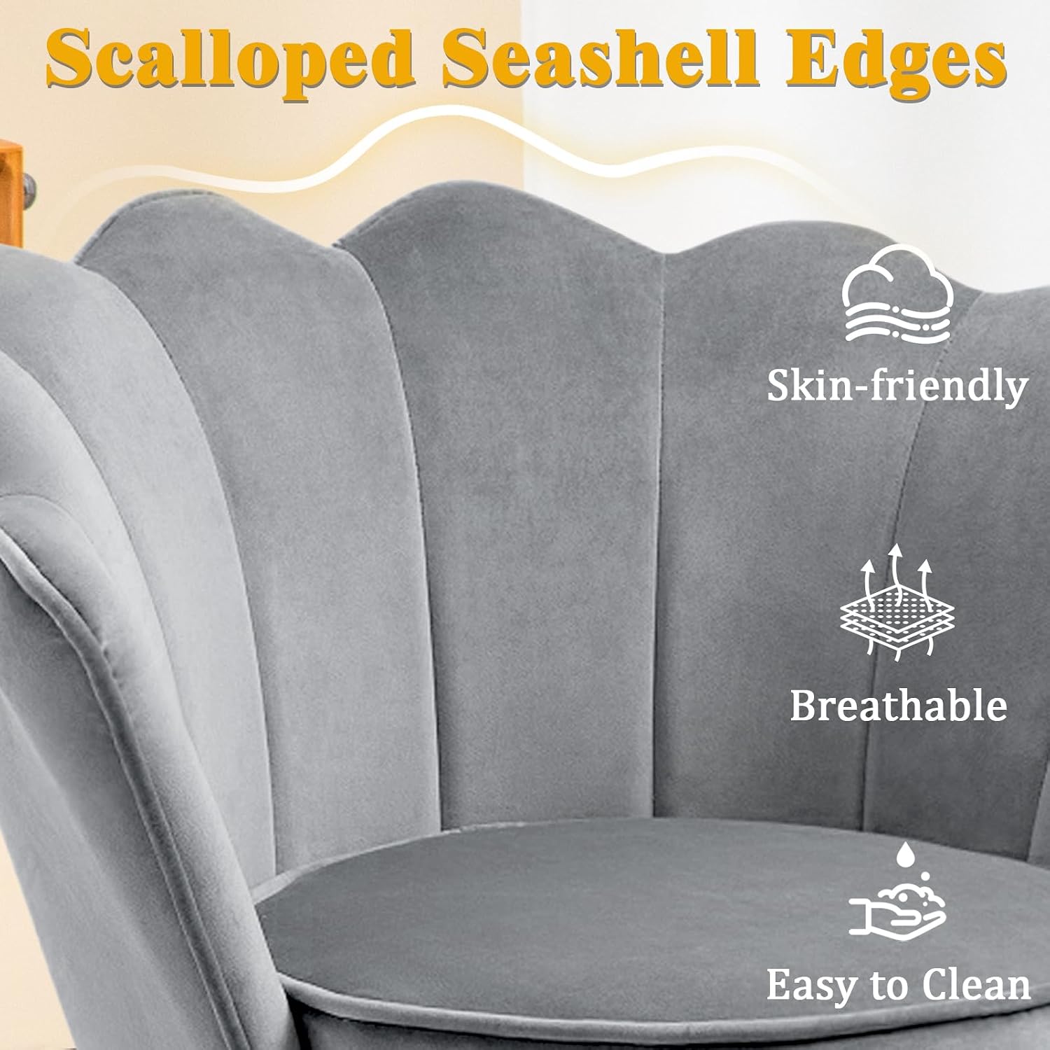 Czlolo Accent Chairs Set of 2 for Living Room, Velvet Upholstered Makeup Room Vanity Chair with Back, Golden Metal Legs Small Accent Side Chair for Bedroom, Cloud Chair Set, 2 Pcs Light Grey