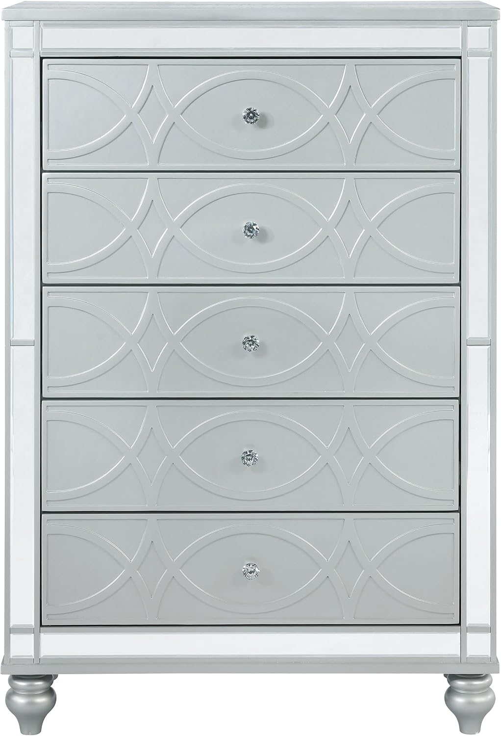 Coaster Home Furnishings Gunnison Modern Classic Wood 5-Drawer Bedroom Chest of Drawers Chiffonier Clothing Storage Cabinet Bedroom Armoire Tall Dresser Organizer Unit Silver Metallic 223215