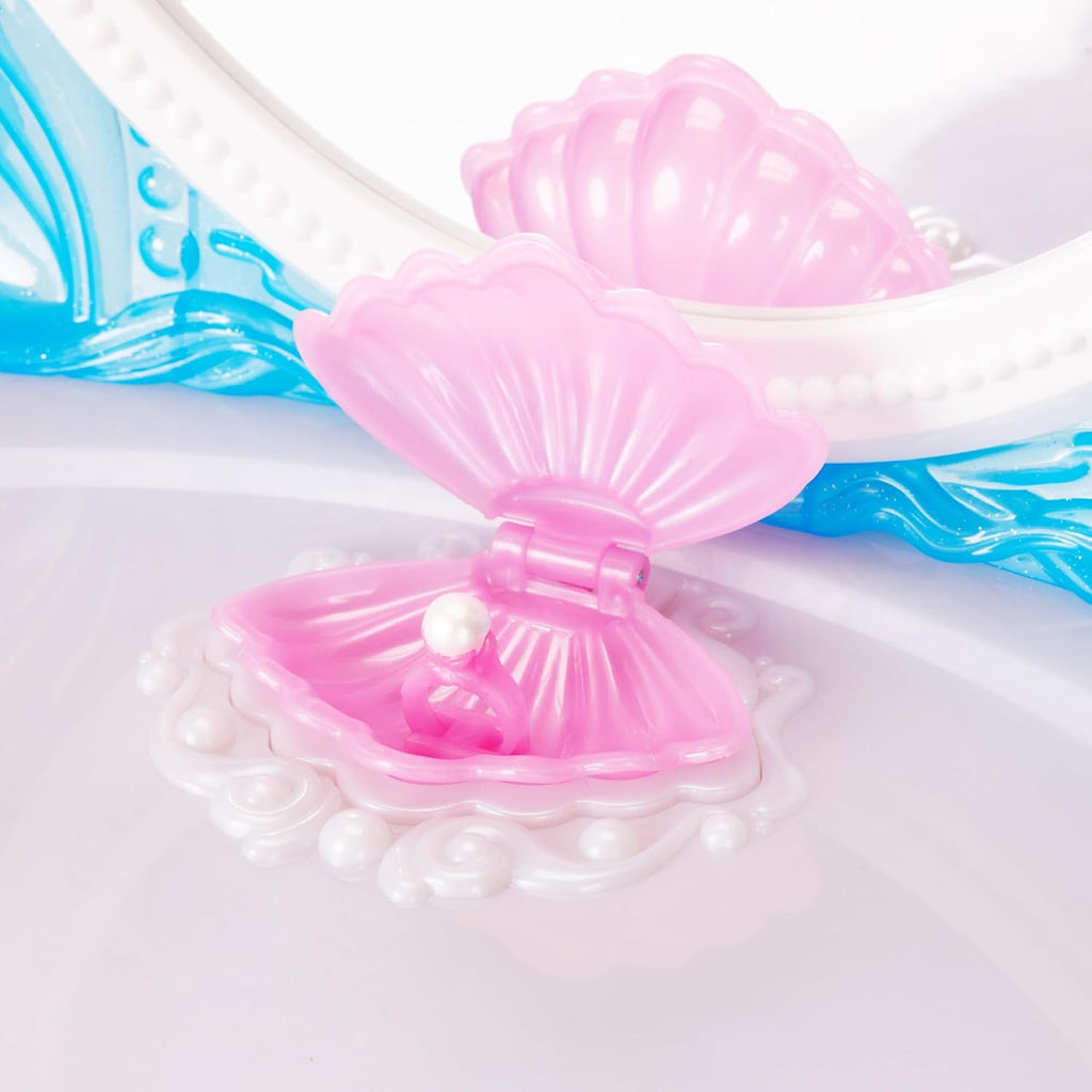 Disney Princess Ariel Vanity for Girls with Lights & Sounds, Plays 'Under The Sea' - Magical Light Up Effect Looks Just Like Water! Pretend Play Girls Vanity Set with Mirror and Stool