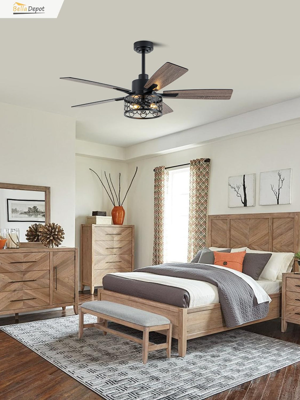 Bella Depot 52' Ceiling Fan with Light, Farmhouse Caged Chandelier Fan with Lights and Remote, Vintage Rustic Indoor Fandelier with Silent Motor for Dining Living Room Bedroom, (Bulbs not Included)
