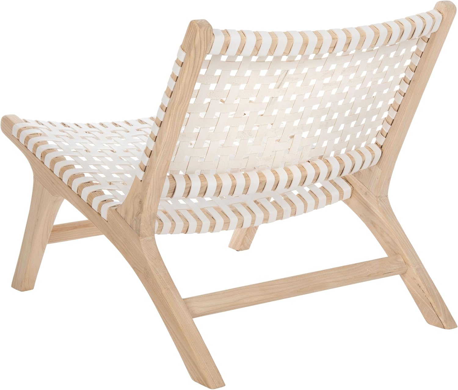 SAFAVIEH Home Collection – Luna Natural Solid Wood & White Leather Woven Accent Chair, Contemporary Lounge Chair, Fully Assembled (ACH1002A)