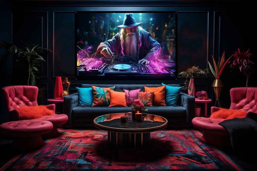 Gandalf Cyberpunk DJ, UV tapestry, Blacklight Reactive Wall Hanging, Neon Backdrop, Party Decor, Psychedelic Tapestry, Visionary Wall Art (Large)
