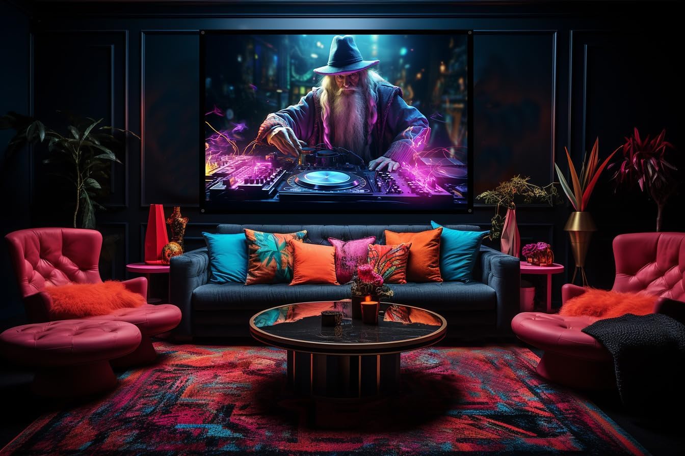 Gandalf Cyberpunk DJ, UV tapestry, Blacklight Reactive Wall Hanging, Neon Backdrop, Party Decor, Psychedelic Tapestry, Visionary Wall Art (Large)