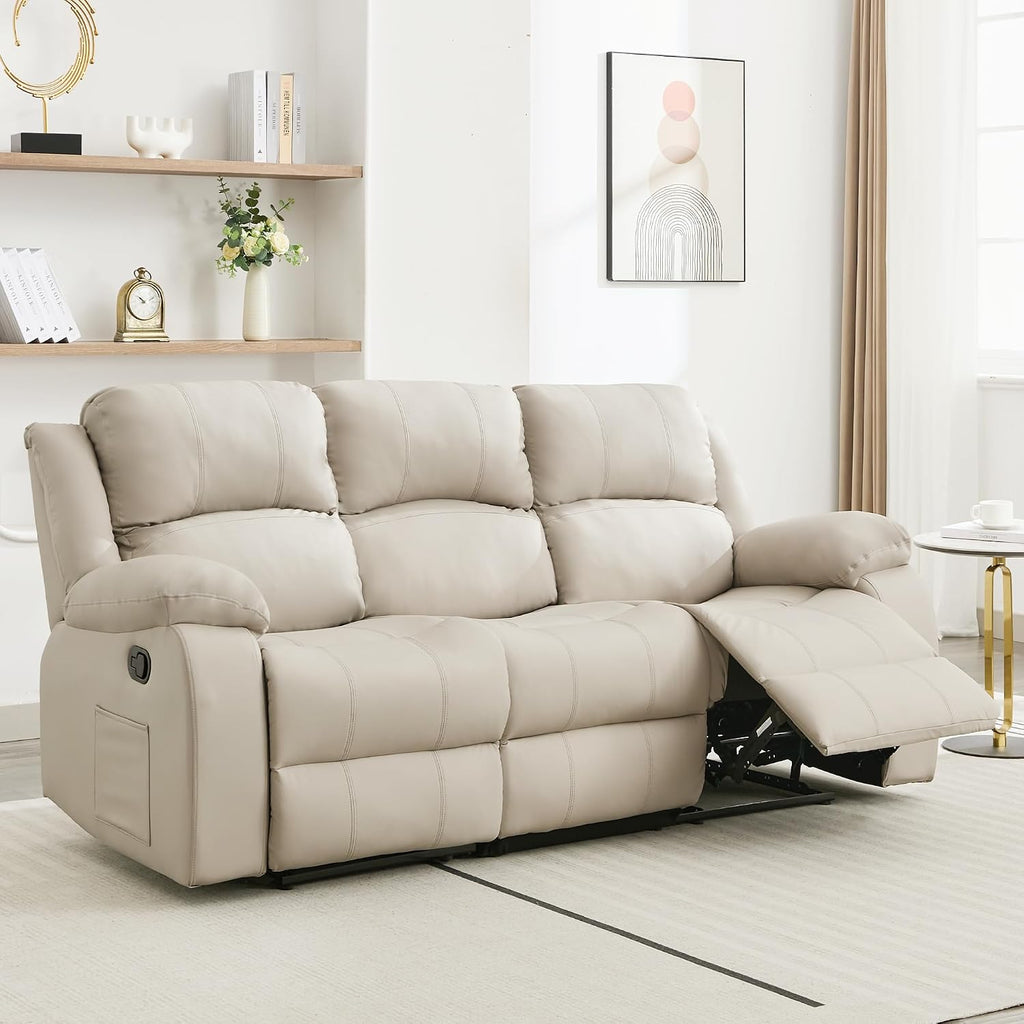 Reclining Loveseat Sofa Leather Recliner Sofa 3 Seater Couch for Living Room, Home Theater Seating(3 Seat,Beige)