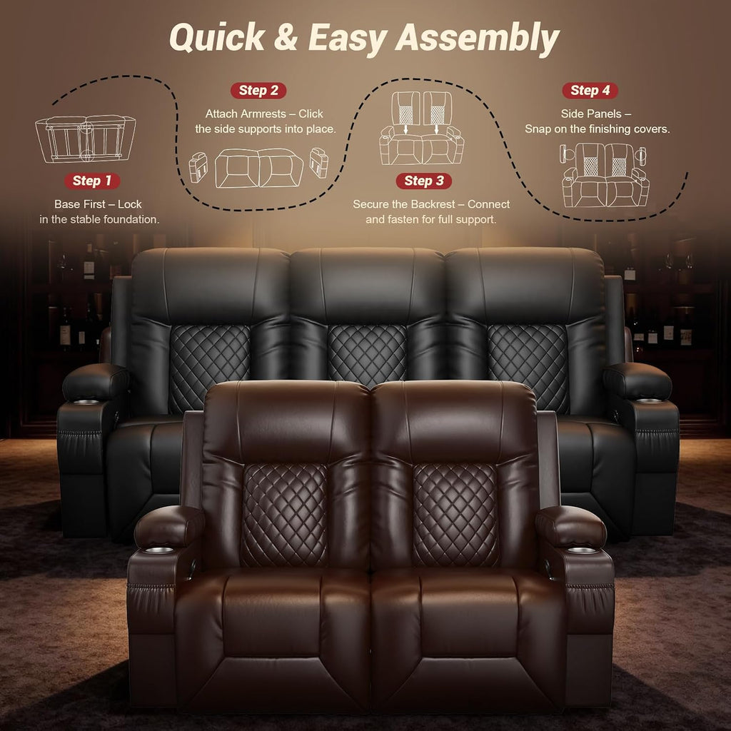FURNIMAT Loveseat Recliner Sofa, 2 Seater Reclining Loveseat Sofa, PU Leather RV Loveseat Couch, Recliner Chair for Living Room, with Cup Holder and 2 Cell Phone Holder, USB Ports, Brown