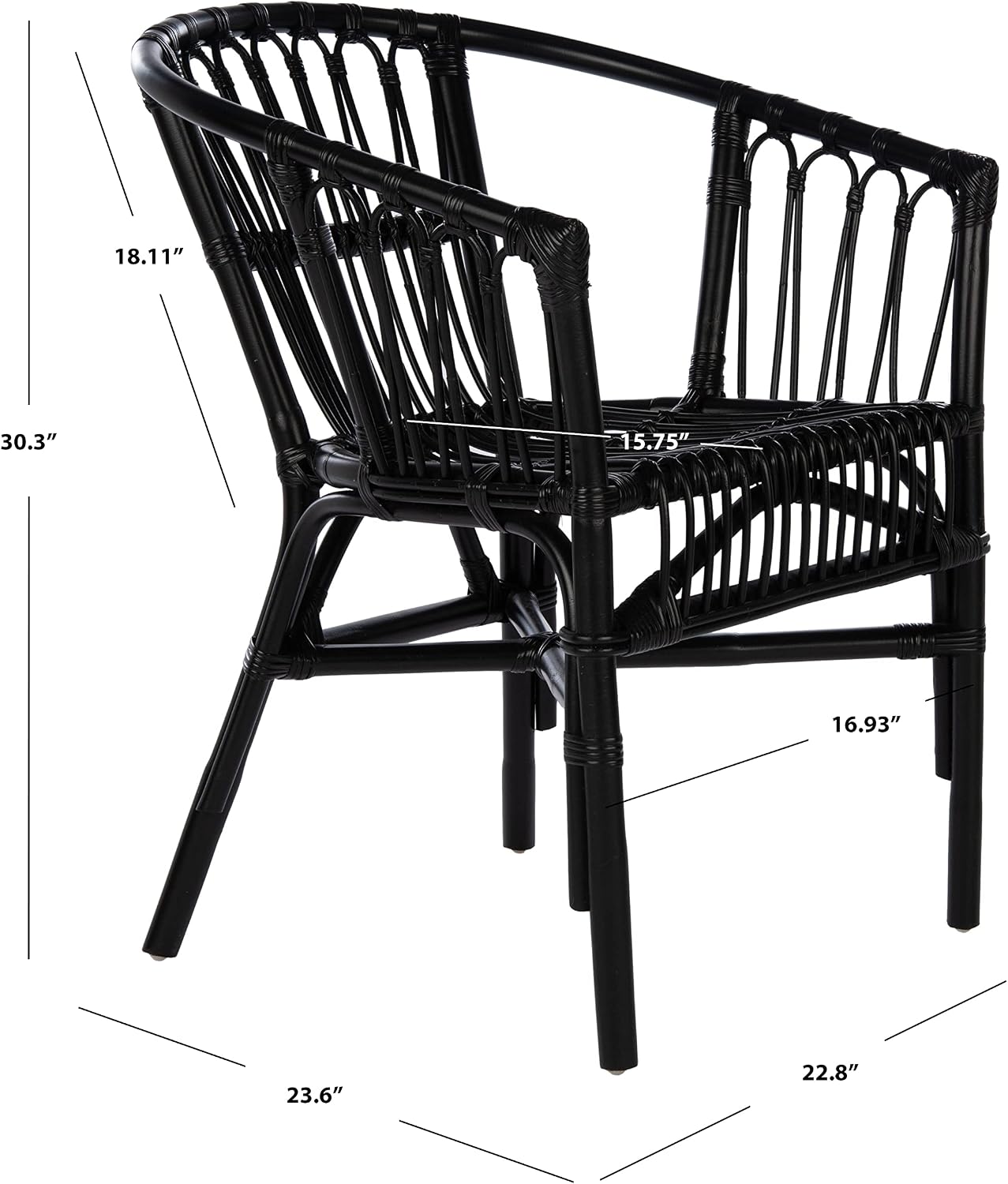 Safavieh Home Adriana Coastal Black Rattan (Set of 2) Accent Chair (ACH6505A-SET2)