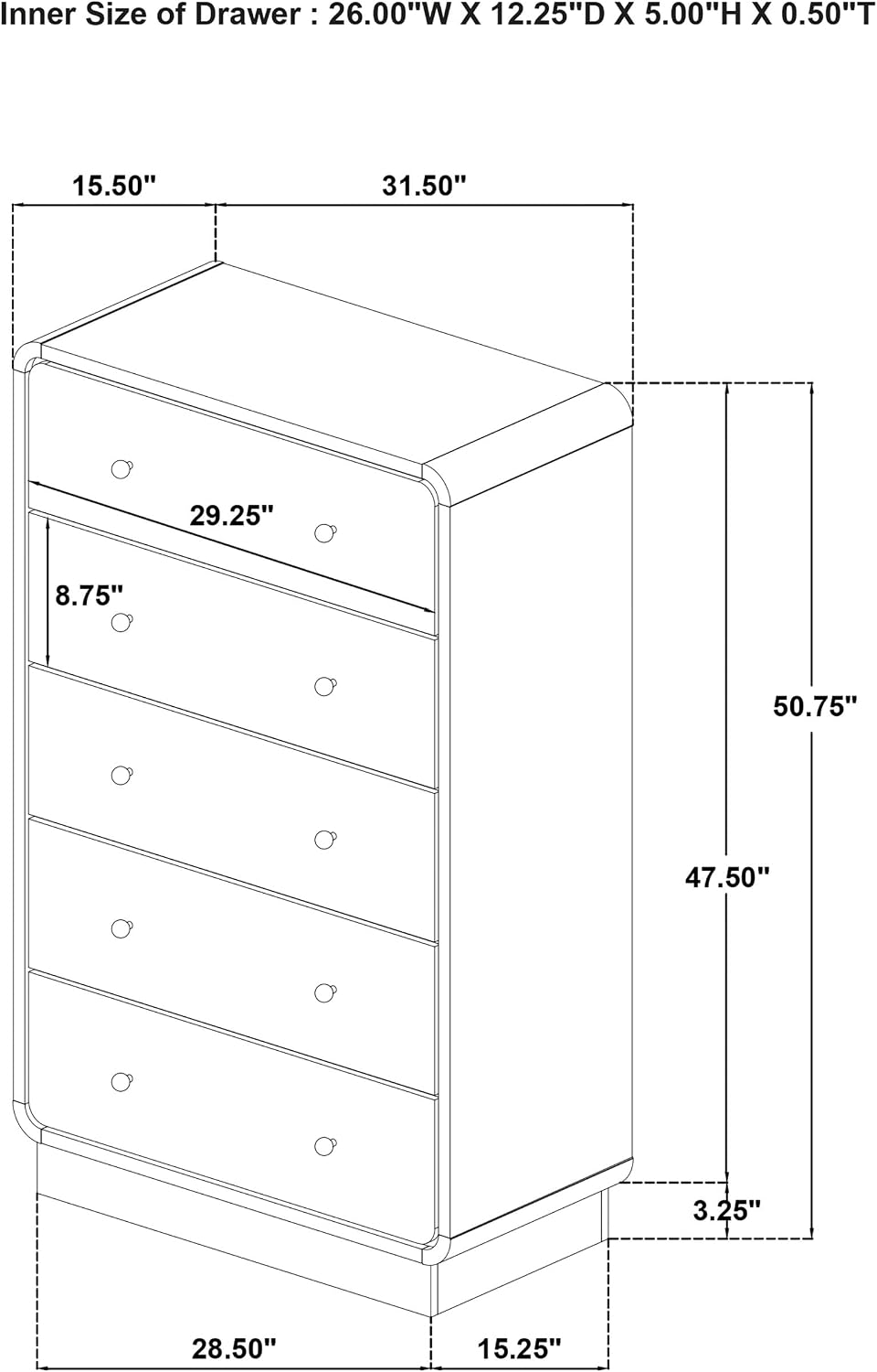 Coaster Home Furnishings - Cavelle - Wood - 5-Drawer Chest with Brass Ball Knobs, Flat Panel Fronts and Metal Glides - Mid-Century Modern - Bedroom - Black - 223665