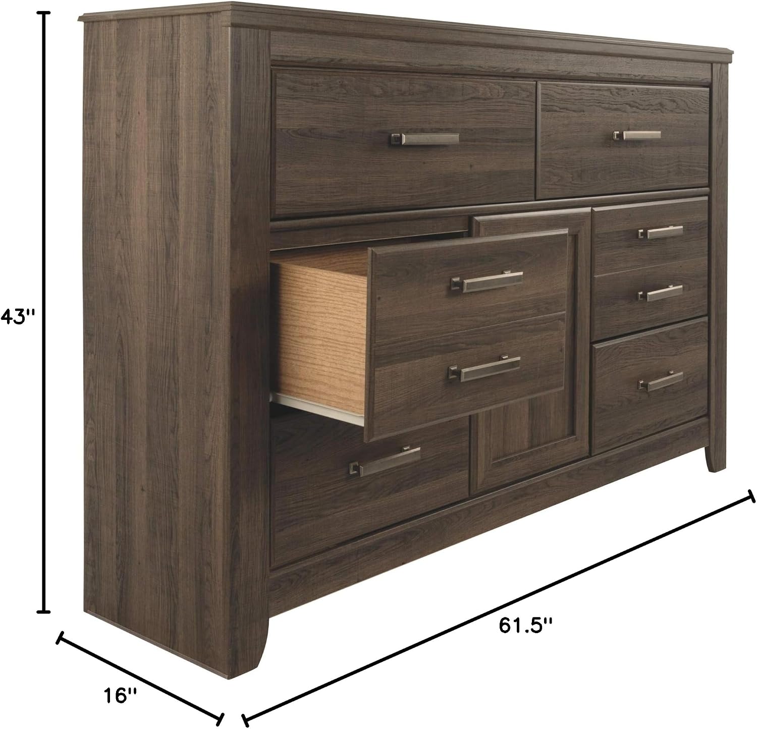 Signature Design by Ashley Juararo Rustic 6 Drawer Dresser with 1 Cabinet & Adjustable Shelf, Dark Brown