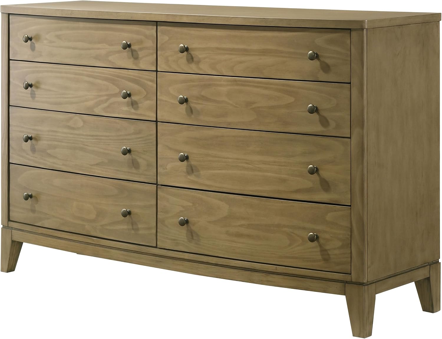 Coaster Home Furnishings - Granada - Solid Pine - 8-Drawer Dresser with Modern Classic Style, Curved Front, Antique Nickel Hardware, Felt-Lined Tops, Round Knobs - Bedroom - Natural Pine - 224923