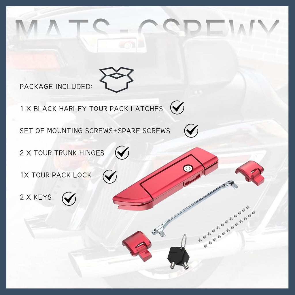 Tour Pack Latches Hinges Fit for Harley Touring Razor Chopped King Pak Road King Road Glide Street Glide Electra Glide 2014-2025 Velocity Red Sunglo