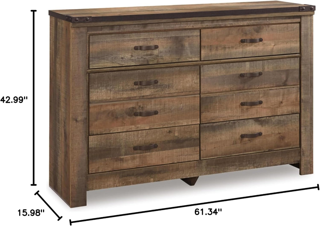 Signature Design by Ashley Trinell Rustic 6 Drawer Dresser with Safety Stop for Bedroom, Dark Brown