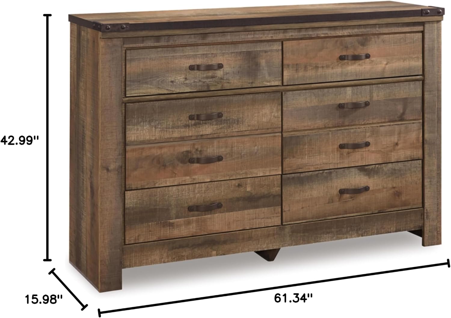 Signature Design by Ashley Trinell Rustic 6 Drawer Dresser with Safety Stop for Bedroom, Dark Brown