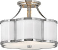 Hinkley Chance Two Light Medium Semi-Flush Mount Fixture, Classic, Timeless Details, Etched Lens, Polished White w/Polished Nickel Accents