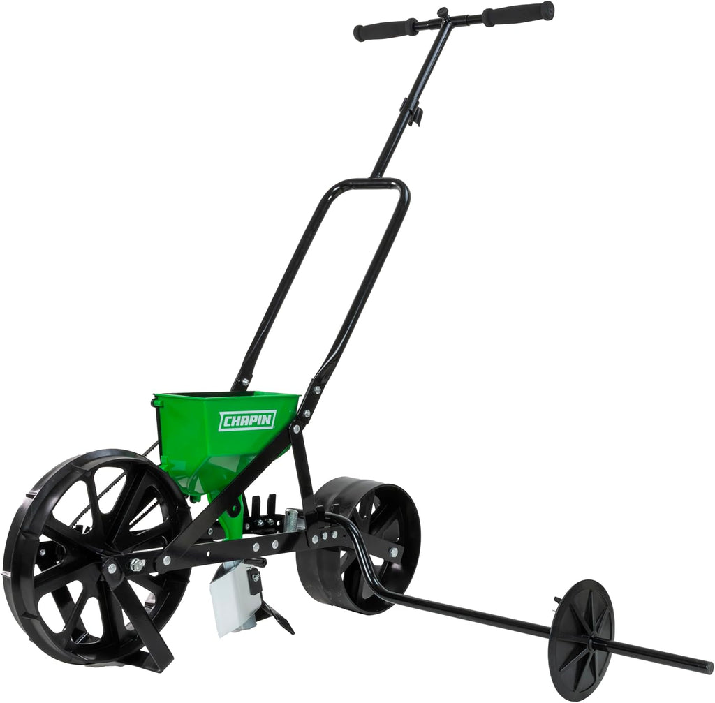 Chapin 8701G Garden Push Seeder Planter, 6 Seed Plates for up to 20 Varieties of Seeds, Zinc Plow Blade, Row Marker, Powder Coated Steel Frame, Accurate Seed Drill for Gardeners, Use in Prepared Soil