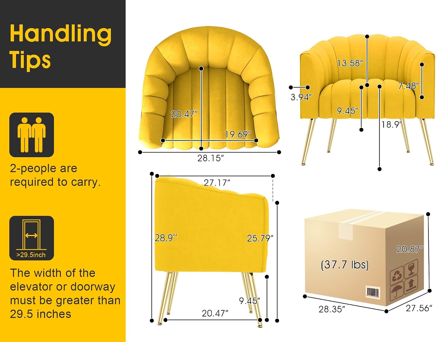 Dewhut Oversized Pumpkin Couch Accent Chair, Modern Comfy Velvet Upholstered Barrel Chairs, Luxury Single Sofa Armchair for Living Room, Waiting Room, Office and Vanity, (Yellow)