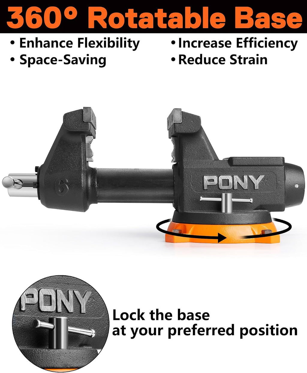 PONY 6 Inch Heavy Duty Bench Vise 8800LBS Clamping Force, Pro Workshop Workbench Vise with 360-Degree Rotatable Base and Anvil, 6-inch Jaw Opening and Width for Woodworking, Drilling, Pipe Cutting
