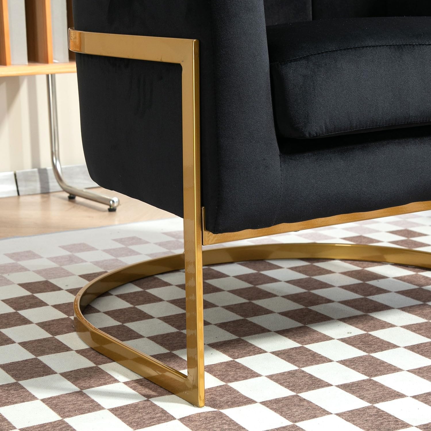 Container Furniture Direct Velvet Modern Accent Armchair - Luxury Gold Frame | Versatile Seating for Living Room, Bedroom, Office, Black
