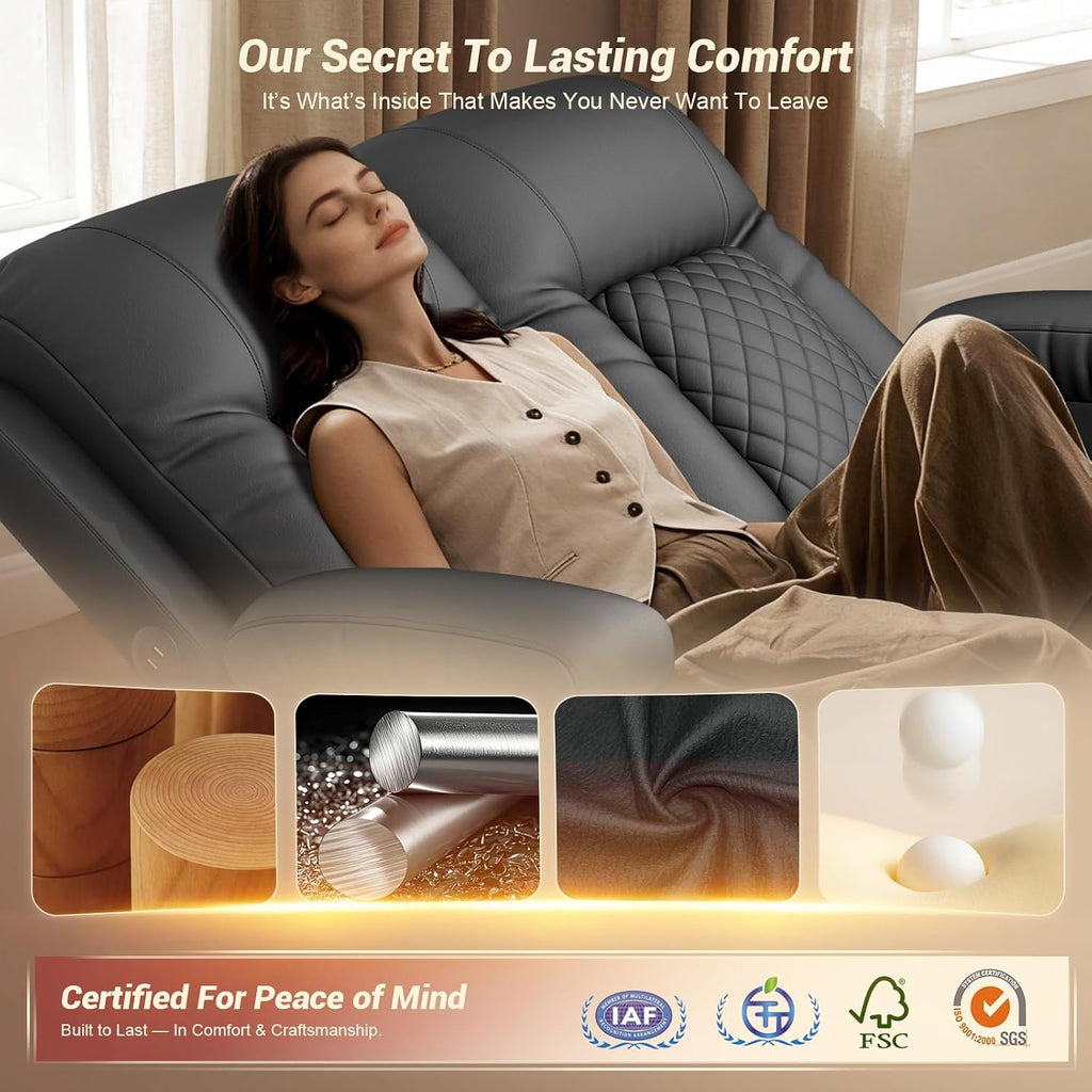 FURNIMAT 2026 Fabric Loveseat Recliner Sofa, 2 Seater Reclining Loveseat Sofa, RV Loveseat Couch, Modern Recliner Chair for Living Room, with Cup Holder and 2 Cell Phone Holders, USB Ports, Black
