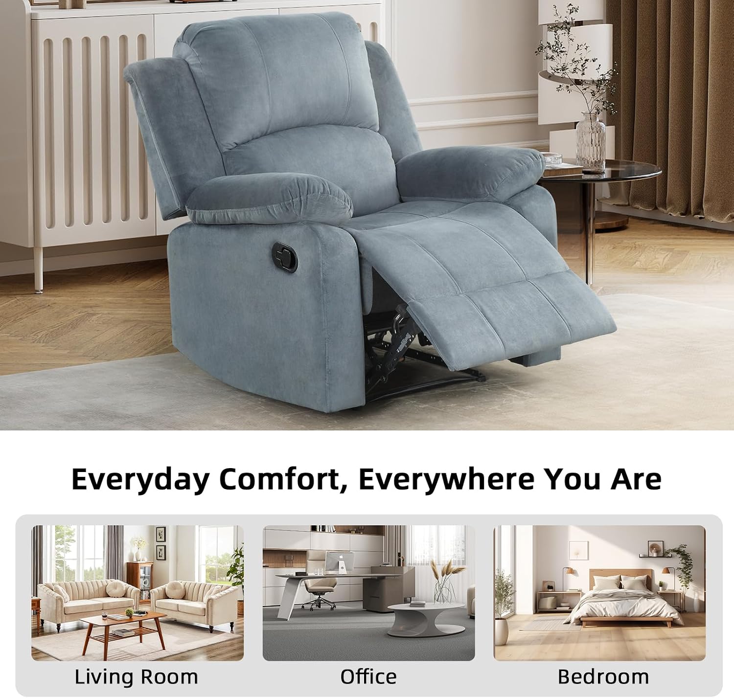CANMOV Manual Recliner Sofa Set,Reclining Couch Furniture Set for Living Room, Includes 2 Recliner Chair and 1 Loveseat for Home Theater and Office, Grey