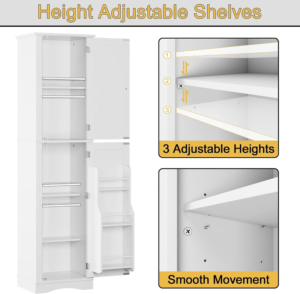 Function Home Tall Storage Cabinet, 64' Narrow Bathroom Cabinets, Freestanding Kitchen Pantry with Door Storage Shelves, Wooden Slim Floor Cabinets for Kitchen Dining Living Room, White