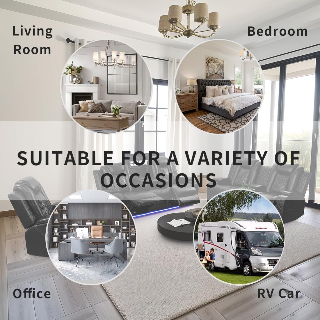 Power Recliner Sofa Sets, Living Room Furniture Sets, Black Modern Power Reclining Sofa, Loveseat and Chair with Cup Holders/Storage Console/LED Light for Living Room