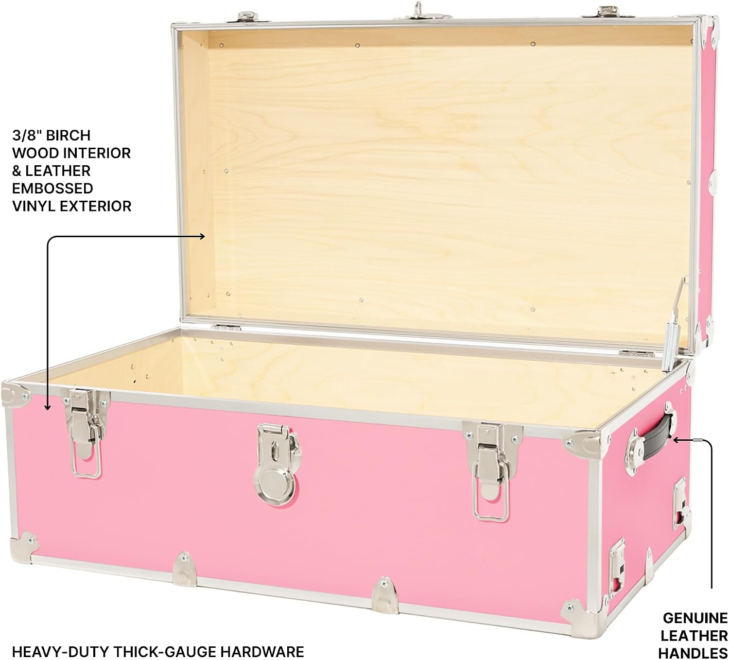 Rhino Trunk & Case Classic Camp & College Trunk with Wheels. 30'x17'x13', 1500+ lbs Capacity - Many Colors, Soft-Close Lid. Strong, USA Made Summer Camp Footlocker and Secure Dorm Storage Chest