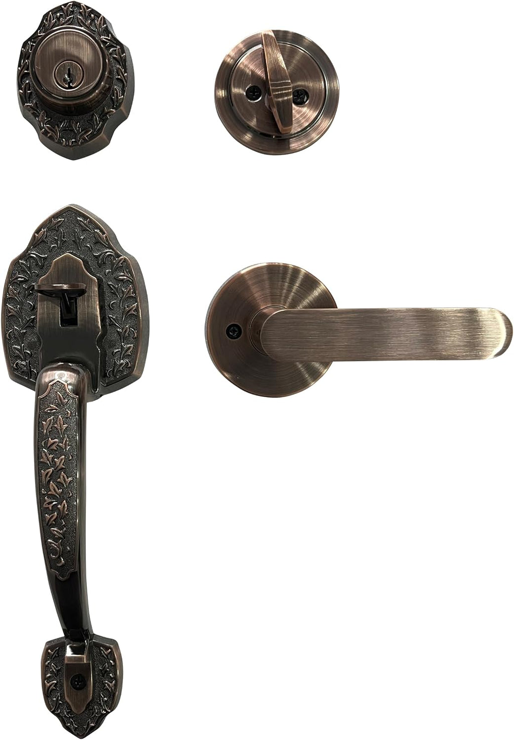 Noma Single Front Door Hardware Set, Grip Entry Door Lock Set with Lever Handle and deadbolt, Antique Copper