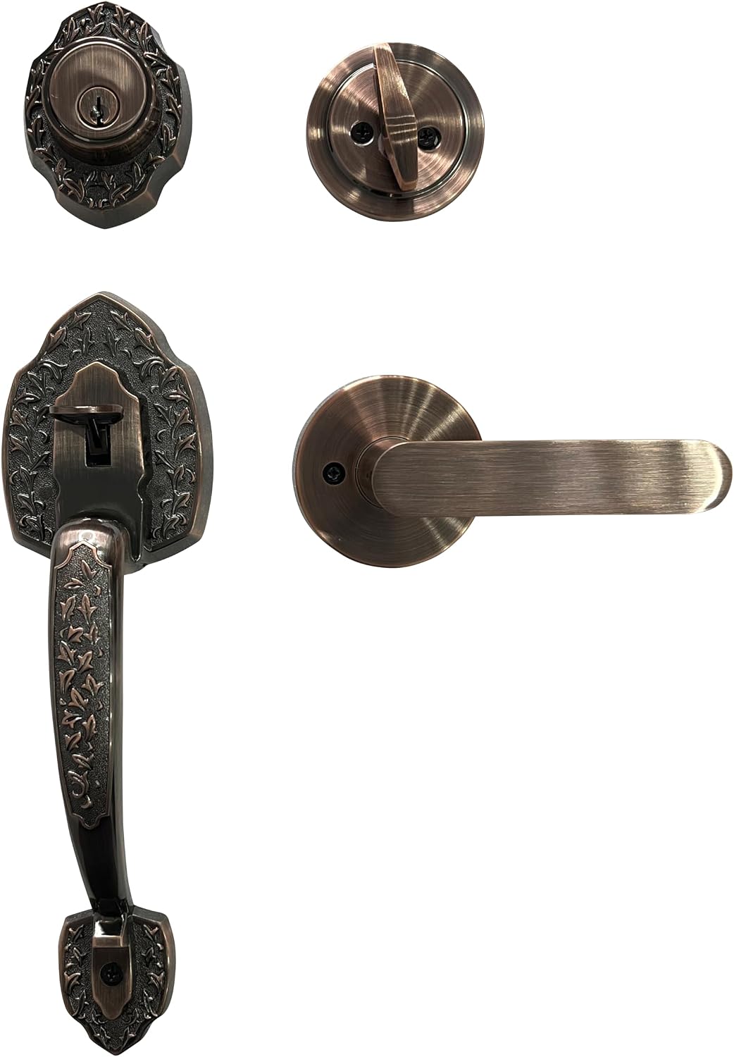 Noma Single Front Door Hardware Set, Grip Entry Door Lock Set with Lever Handle and deadbolt, Antique Copper