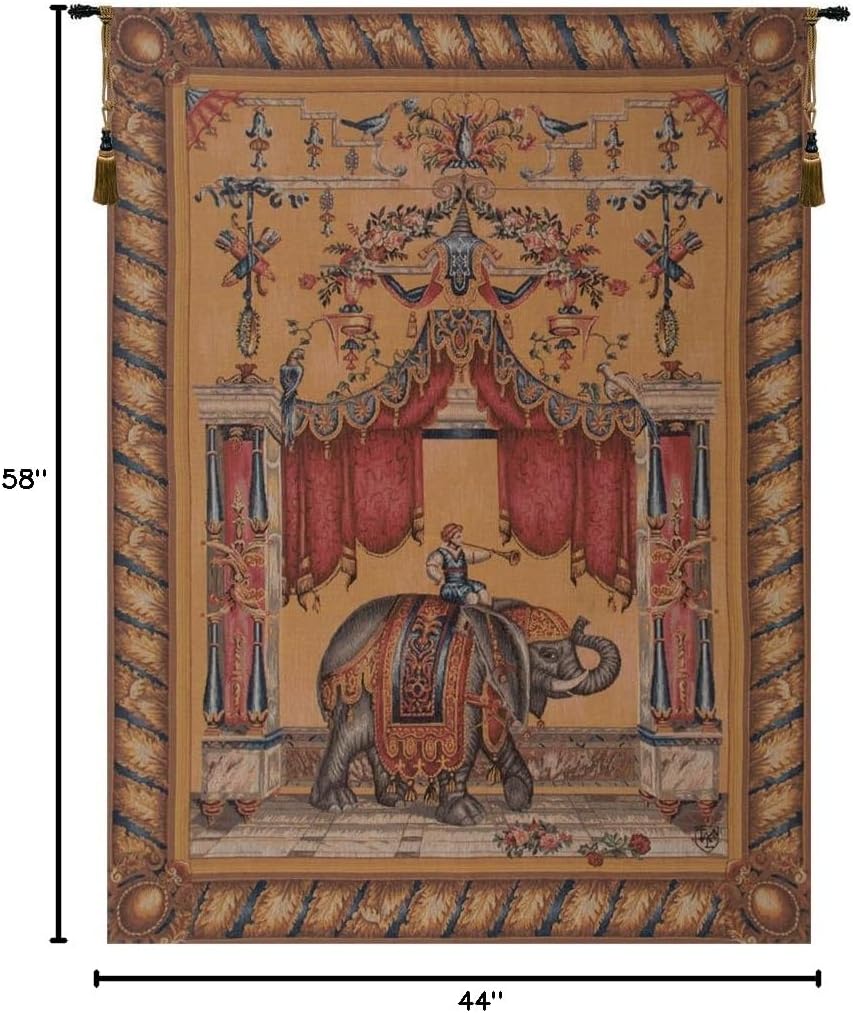 Charlotte Home Furnishings Inc. Grotesque Elephant French Tapestry Wall Hanging, 58 x 44 Inch, Viscose Cotton and Polyester Blend Wall Art, Woven In France, Perfect For Wall Decor