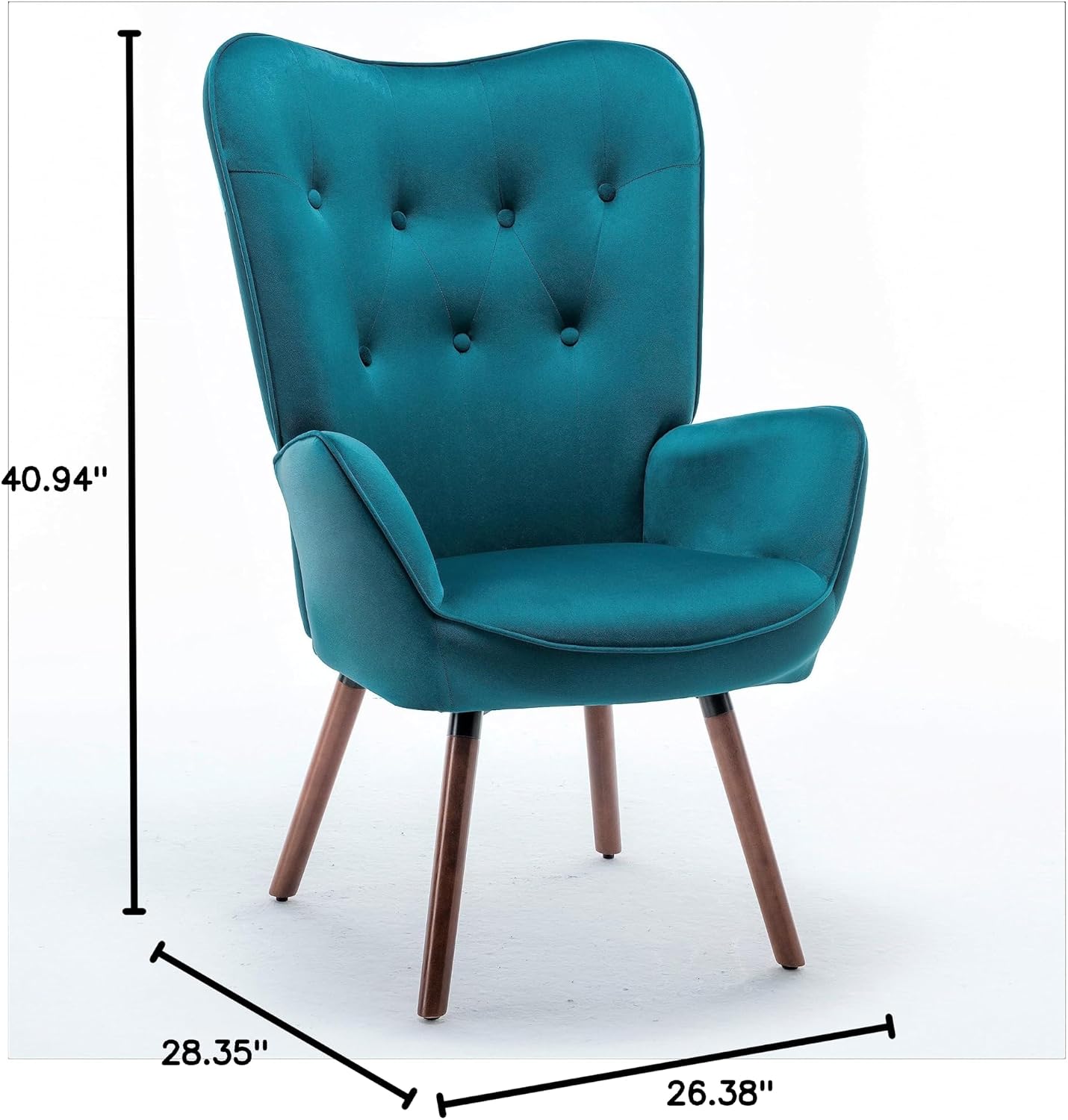 Container Furniture Direct Chic Accent Arm Chairs for Living Room, Bedroom, or Home Office, Button-Tufted Midcentury Armchair with Wingback Design and Splayed Legs, Greynish Blue