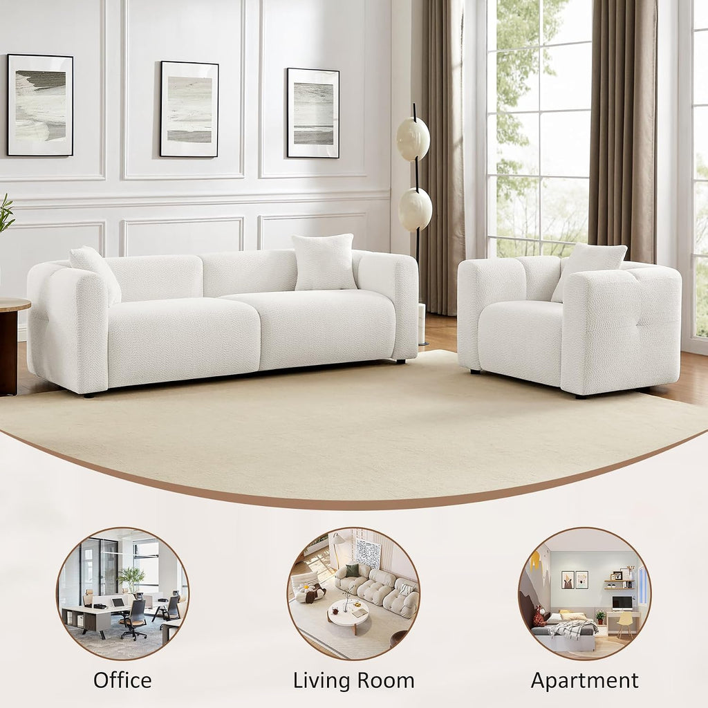 VANOMi 42' W Oversized Armchair, Modern Boucle Accent Chair with Pillow, Comfy Living Room Chairs for Reading, Office, Apartment, White