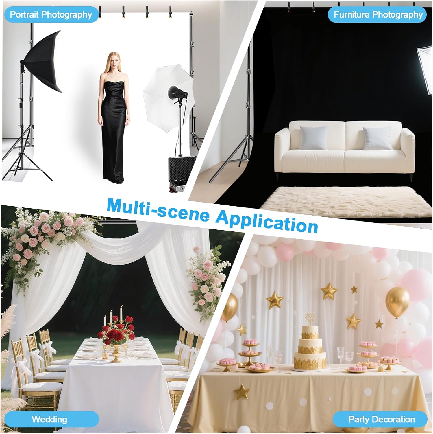 EMART 10 x 10ft Heavy Duty Background Support System,Professional Photo Backdrop Stand Kit with 10 x 15 ft Polyester Backdrop (White,Black),Clamp,Carry Bag for Parties,Photography,Wedding,Decoration