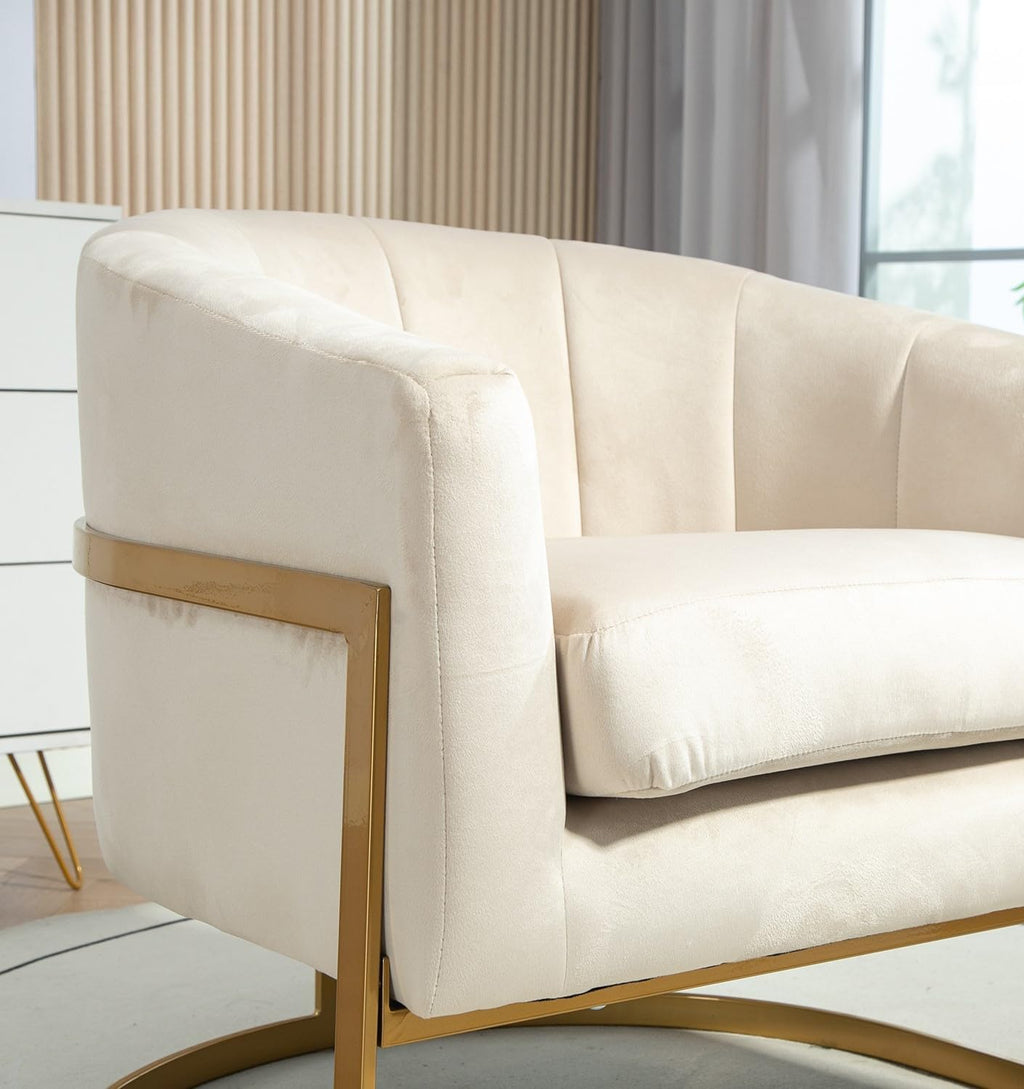 Container Furniture Direct Velvet Modern Accent Armchair - Luxury Gold Frame | Versatile Seating for Living Room, Bedroom, Office, Beige