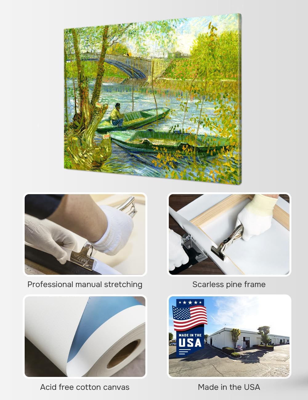 DECORARTS - Vincent Van Gogh Fishing in the Spring, Pont de Clichy Wall Art, Large Giclee Canvas Print Gallery Wrapped Van Gogh Art 40x30, Made in USA