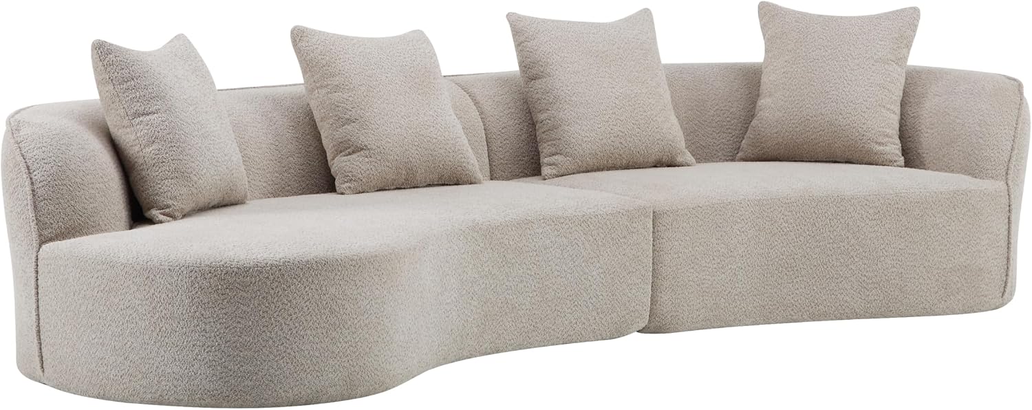 Christopher Knight Home Braebt 126' Comfy Upholstered Cloud Couch, 5-Seater Sofa Couches, Curved Modular Sectional Sofa with 4 Throw Pillows for Living Room, Study, No Assembly Required, Almond